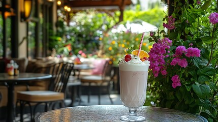 A private mansion patio with premium milkshake and fresh flower decorations