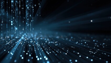 Abstract digital data flow with binary code and glowing light streams