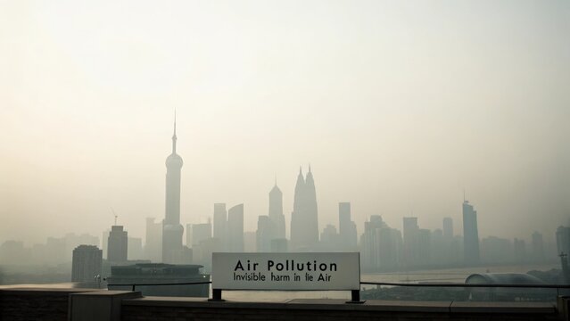 Hazy cityscape showcasing air pollution and its damaging impact