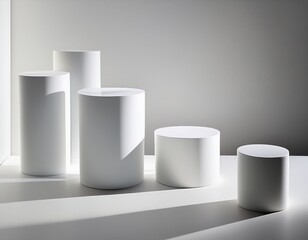 white cylinders on white surface reflect soft light minimal style presents clean smooth mockup for product display website headers branding posters.jpg