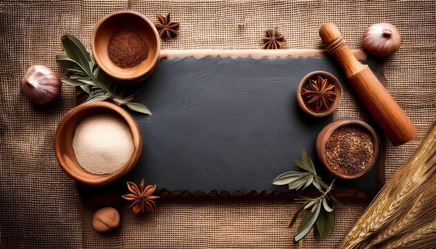 rustic layout features slate wood and spices against a jute background ideal for food blogs wellness branding or product mockups.jpg