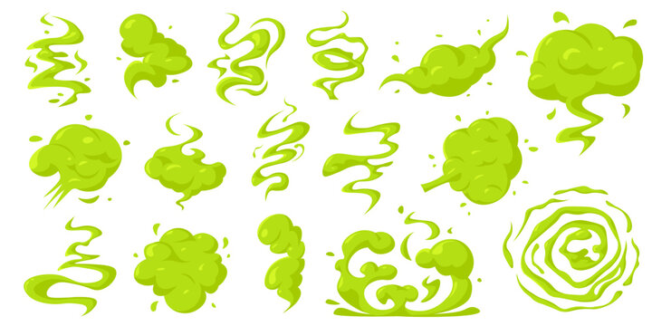 Bad smell clouds, green vector icons
