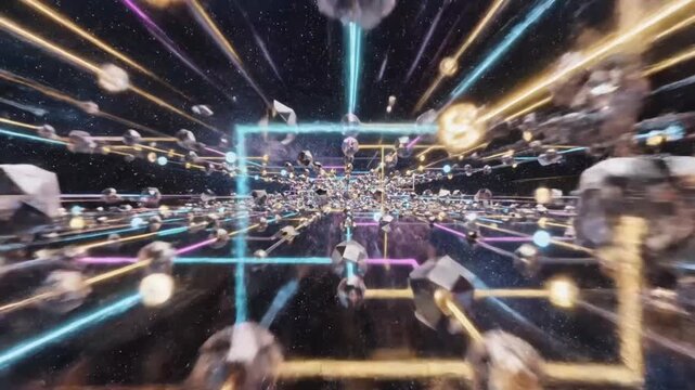 Abstract asteroid network with colorful light