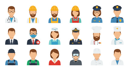 Diverse set of professional avatars depicting various careers and occupations, ideal for representing a workforce or service industry