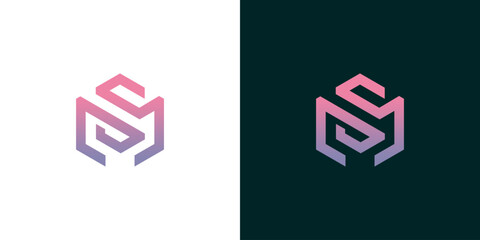 Abstract Hexagonal Logo Design with Interlocking Monogram 'SM' in Gradient Purple and Pink Tones