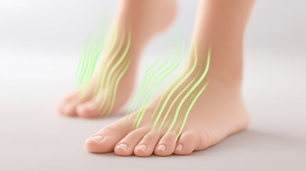 close-up of feet with green glow symbolizing unpleasant odor