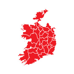 Abstract Red Ireland Map with Cities
