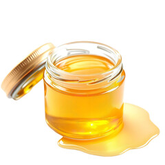 Honey jar golden sweet organic natural raw healthy food open lid sweet dripping delicious sticky treat closeup 100 on transparent background