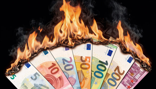 Alle Euroscheine in Flammen