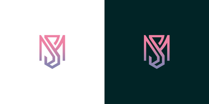 Sleek and professional MS monogram logo design, featuring initial letters intertwined within a modern shield emblem, colored with a stylish gradient, perfect for branding and corporate identity