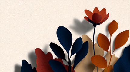 Abstract paper cut art, a vector illustration of a minimalist floral design with a focus on the petals and leaves