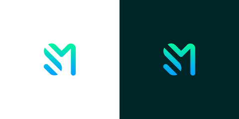 Obraz premium Innovative and fluid 'M' letterform logo, designed with a modern gradient for digital branding, conveying progress, connectivity, and a fresh visual identity for technology and startup ventures