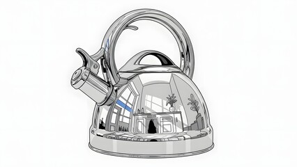 Elegant silver teapot with ornate handle and spout for tea service