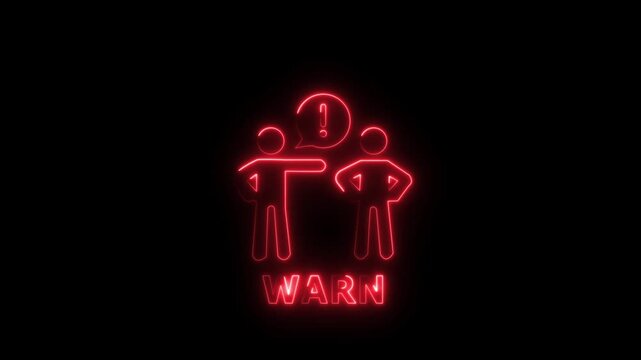 Abstract glowing neon Warn icon animation with dark background.warning sign, toxic, attention, siren, alert icon animation.