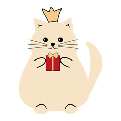  Nice cute funny fat cat with present box cartoon vector illustration on white background