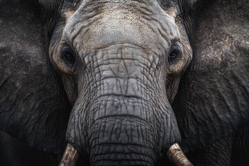 Intimate Close-Up of an Adult Elephant's Face, Capturing the Majesty of Animal Skin in Natural Daylight