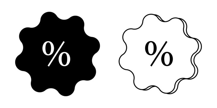 Percentage discount icon set, Percent icon symbol. Vector icon in trendy flat design, Discount icon set multiple style collection, Discount tag icon black silhouette for web, and mobile app