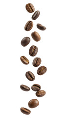 Obraz premium Falling coffee beans in a vertical line . Isolated on transparent background, png
