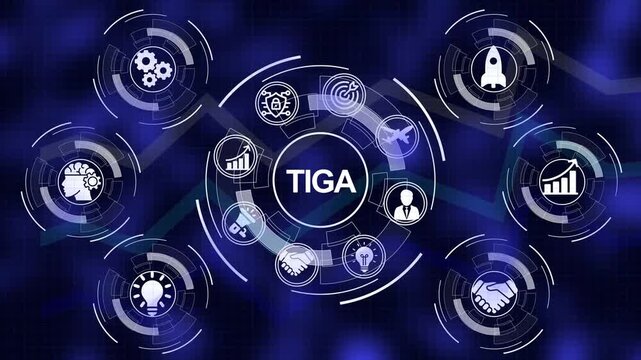 Digital Network Hub with Tiga Central and Business Icons on Blue Grid Background technology connection - Powered by Adobe