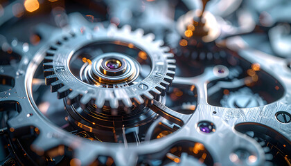 Intricate Timekeeping Mechanics: A close-up reveals the stunning detail of a mechanical watch's gears, highlighting the precision and artistry of timekeeping.