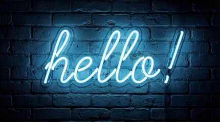 Blue Neon "Hello" Sign on Brick Wall