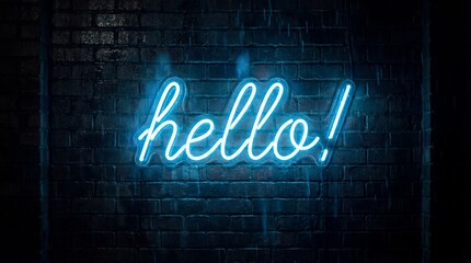 Blue Neon 'hello' Sign on Wet Brick Wall