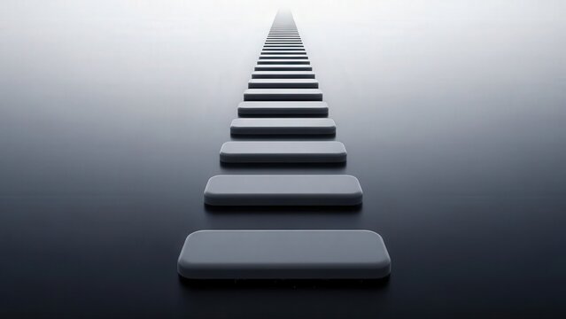 Simple black and white tiles guiding eye towards horizon line