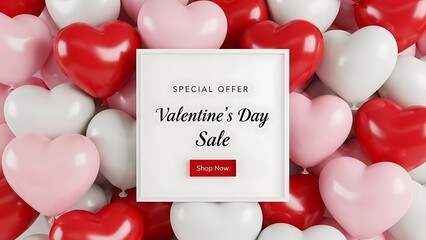 Valentines day sale promotion with heart shape balloon background
