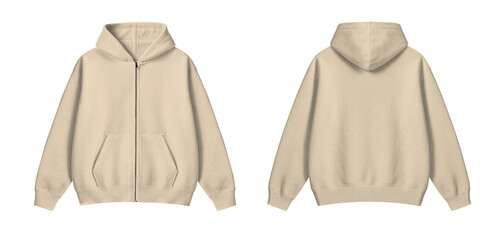 Cream Zipper Hoodie Mockup Front and Back on Transparent Background © Drip