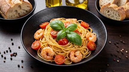 Spaghetti with Shrimp, Cherry Tomatoes, and Basil