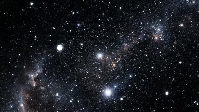 Bright white cubeshaped nebula or star cluster glowing intensely in the deep blackness of outer space filled with distant star field