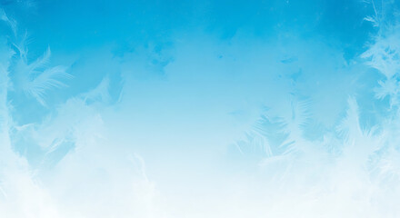 Blue frosty winter background with delicate ice crystal patterns and white gradient texture.