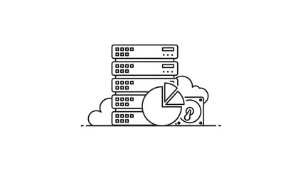 Data servers with cloud computing and pie chart illustration