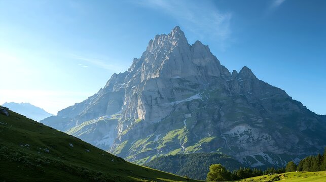 A Majestic Mountain Standing Tall with a clear blue Sky - Powered by Adobe