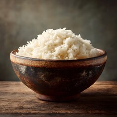 Rustic Bowl of Steamed Rice on Wooden Surface Image white rice