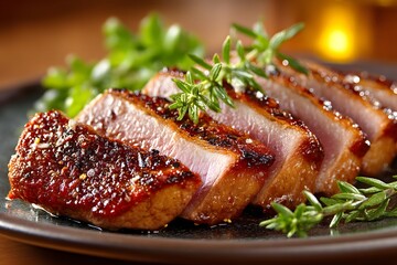 Sliced Pork Loin with Herbs and Spices meat food Image