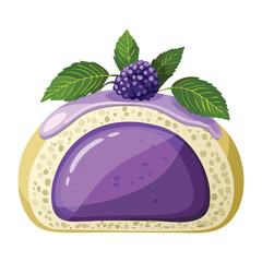 Creamy purple berry swiss roll cake slice with green mint leaf garnish on top - Vector Illustration © powdesign
