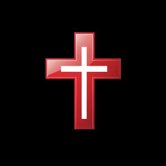 Obraz premium Glossy red christian cross with white center on a solid