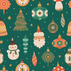 Vector Christmas seamless pattern with Retro Christmas balls. Perfect for Christmas paper, fabric and gift designs