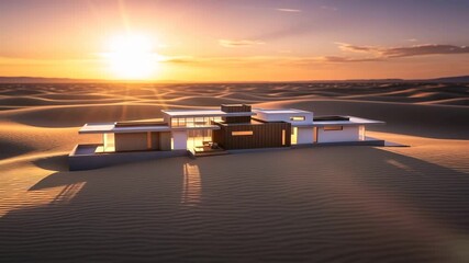 Modern Desert Oasis Luxury Residence Sunset Architecture Serenity house home Ai HD high quality video.
