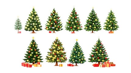Christmas tree collection with gifts and ornaments