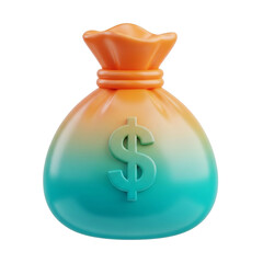 A vibrant 3D rendering of a money bag with a dollar sign.