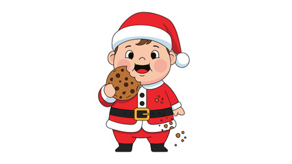 Obraz premium Adorable baby Santa enjoying chocolate chip cookie leaving crumbs behind, spreading Christmas cheer with festive holiday spirit