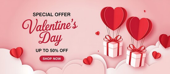 Valentine s day special offer with hearts and gifts