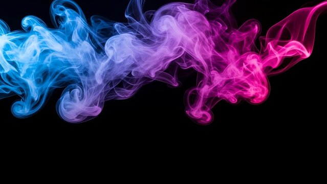 Vibrant blue and pink smoke swirling against a black background