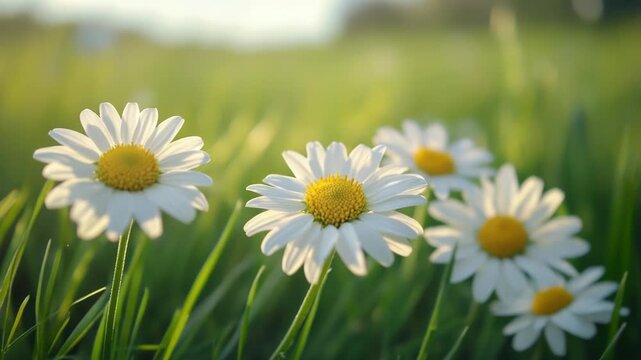 Video A cluster of daisies growing among the lush green grass, perfect for spring or summer themed projects