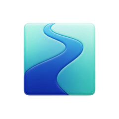 A stylized square icon featuring a winding blue river against a teal background, suggesting flow.