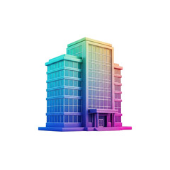 A colorful, stylized illustration of a modern office building with multiple floors and windows.