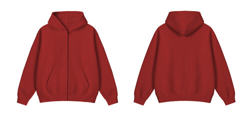 Dark Red Zipper Hoodie Mockup Front and Back on Transparent Background © Drip