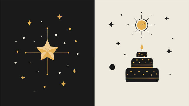 Happy birthday card featuring gold stars and colorful candles against a festive background..eps - Powered by Adobe